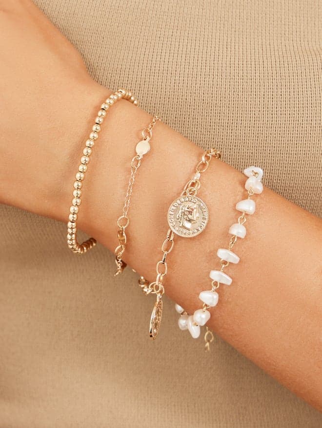 Styli Coin Drop Elegance – Chic Assorted Bracelets Set for Her - Image 1