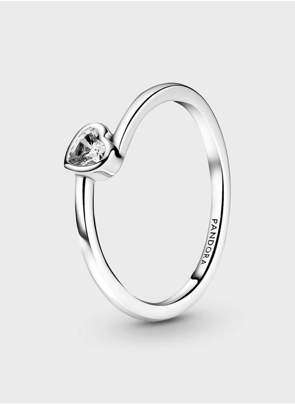 PANDORA Clear Tilted Heart Solitaire Ring - A Love Story in Silver - Image 1