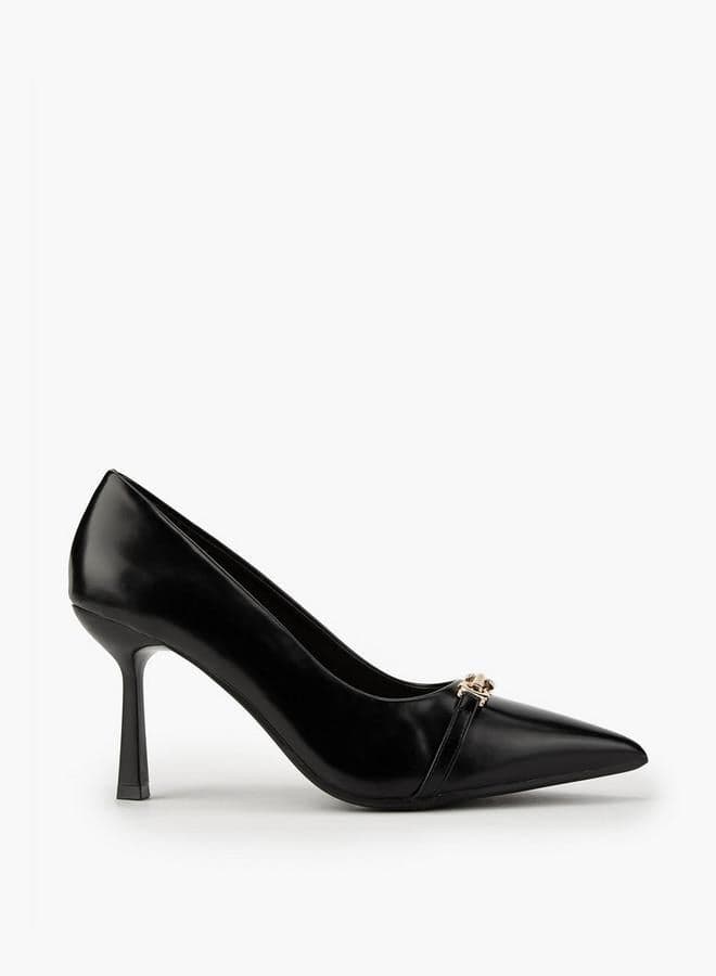Onexsx2071 1A Elegance Redefined: Black Metallic Accent Pumps - Image 1