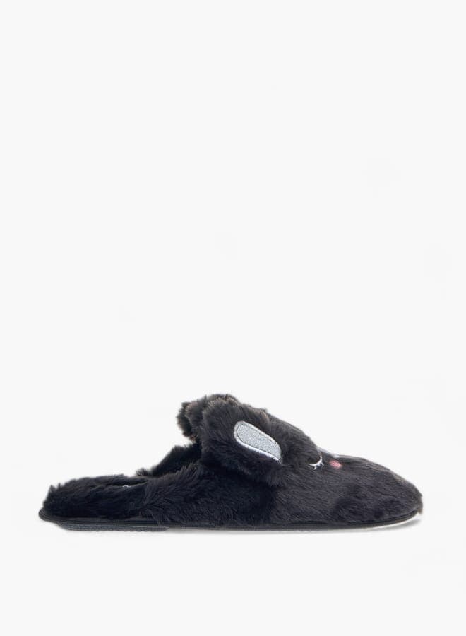 Chic Tz 11455Black Ear Applique Bedroom Mules for Women - Image 1
