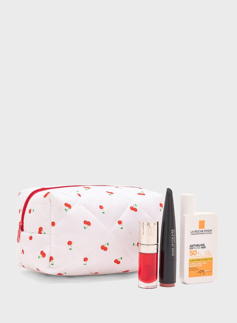 Chic Ginger Cherry Quilted Cosmetic Bag for Women - Image 1