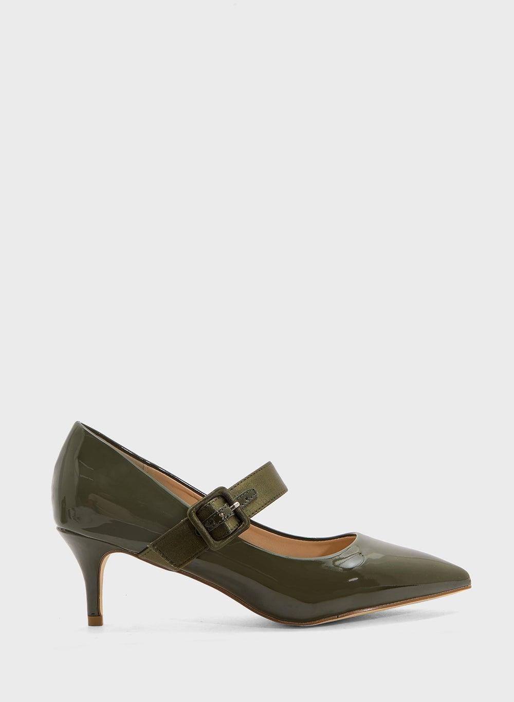 Elegant Olive Mary-Jane Pointed Pumps F90059Kp1 - Image 1
