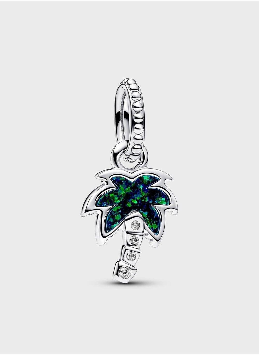 PANDORA Sterling Silver Palm Tree Dangle Charm with Opalescent Green - Image 1