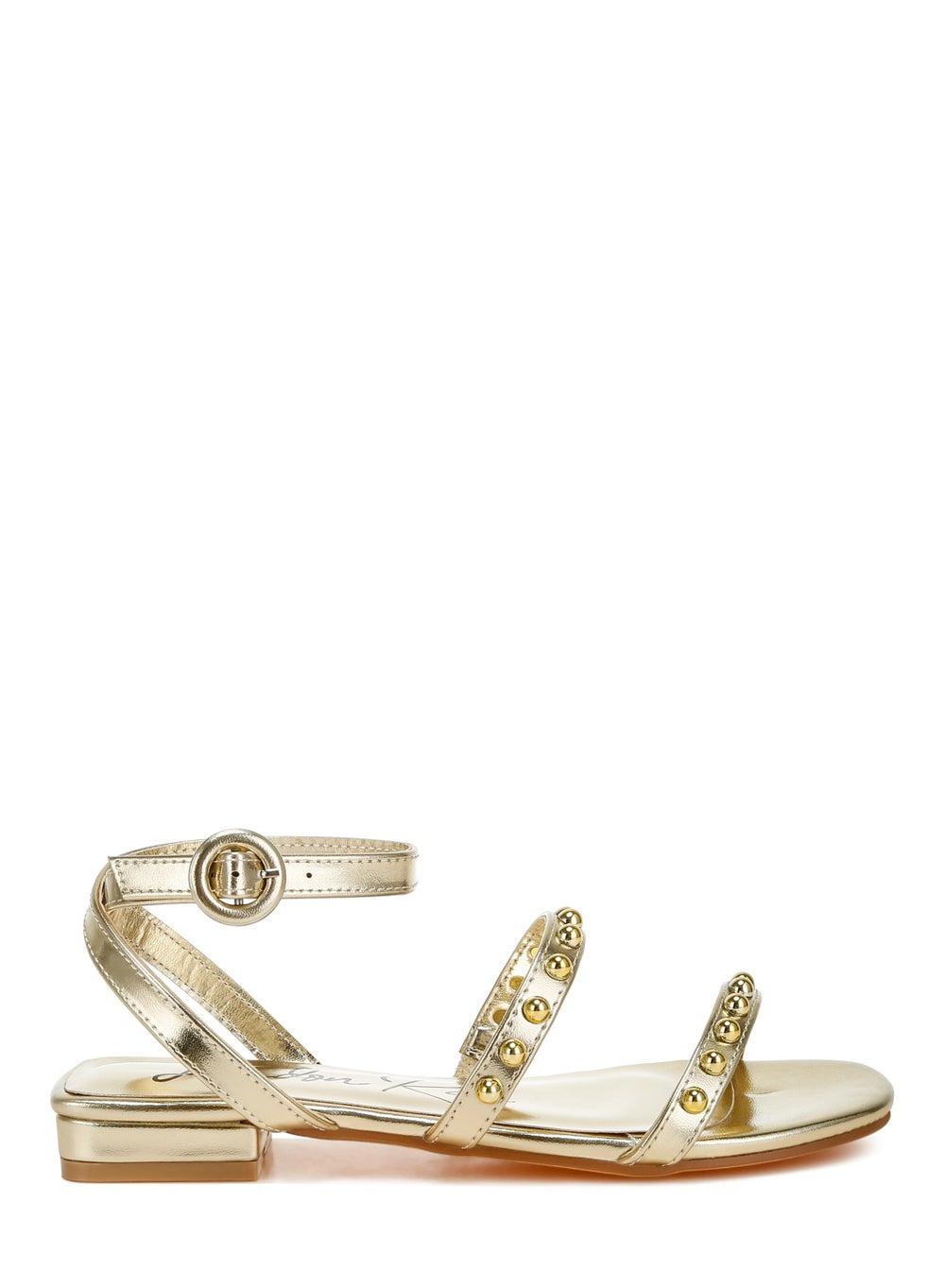 Elegant Sh4819 Gold Studded Ankle Strap Flat Sandals - Image 1