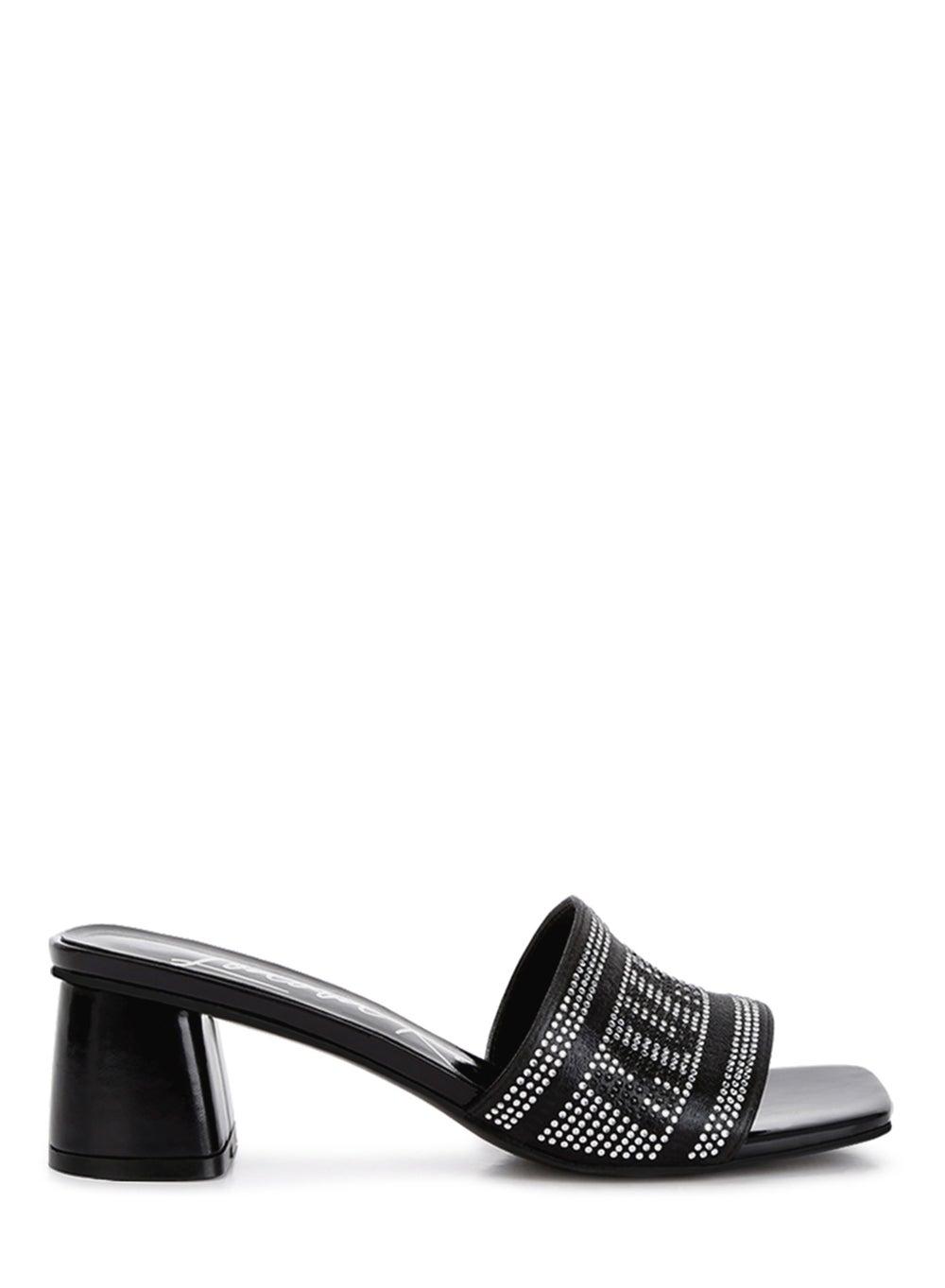 Mumbai Black Diamante Embellished Heeled Sandals - Image 1