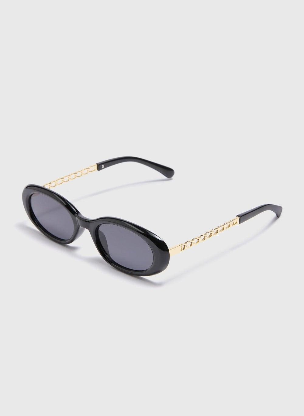 Matalan Luxe Black Round Sunglasses with Oval Chain Detail - Image 1