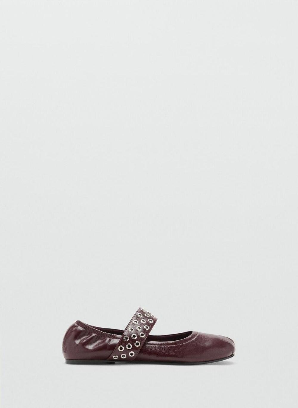 Elegant Burdeos Leather Ballet Flats with Eyelet Detail - Image 1