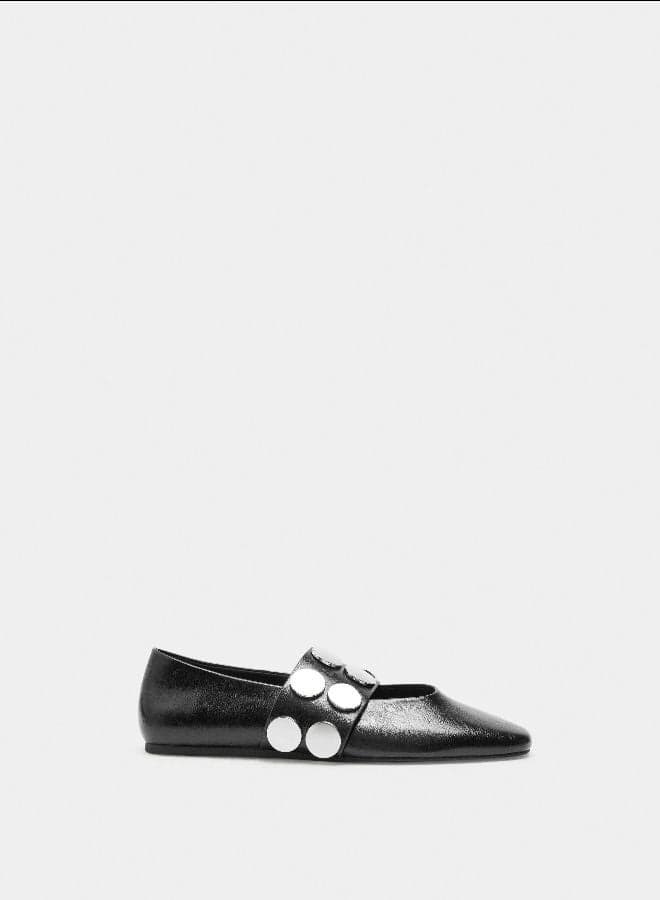 Elegant Studded Strap Ballet Flats, Style No 238231 Bk - Image 1