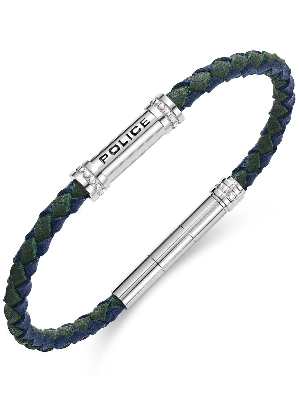POLICE Barrell Blue/Green Leather Bracelet for Men - Image 1