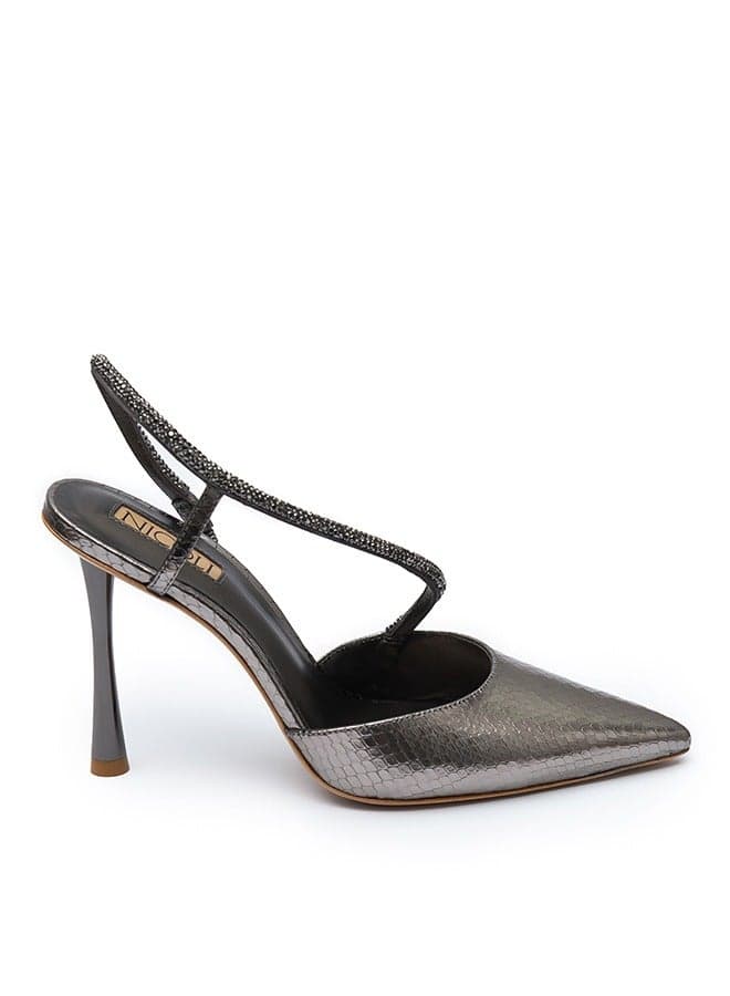 Imelda Gunmetal Flared Heel Pumps - Image 1