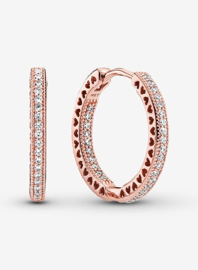 PANDORA Signature Sparkle & Hearts Rose Gold Hoop Earrings - Image 1