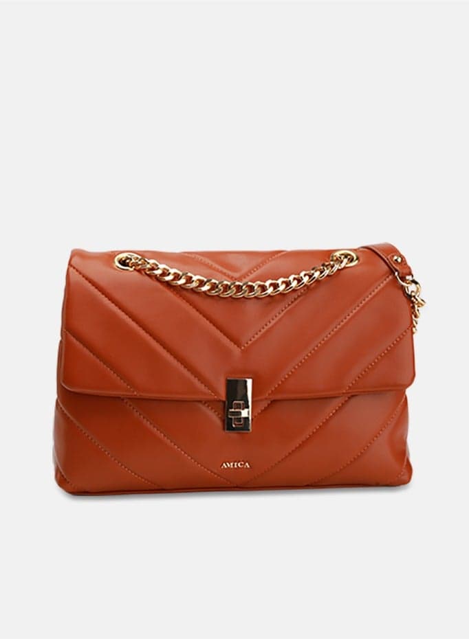 AMICA Adelina Quilted Tan Leather Crossbody - Chic and Versatile - Image 1