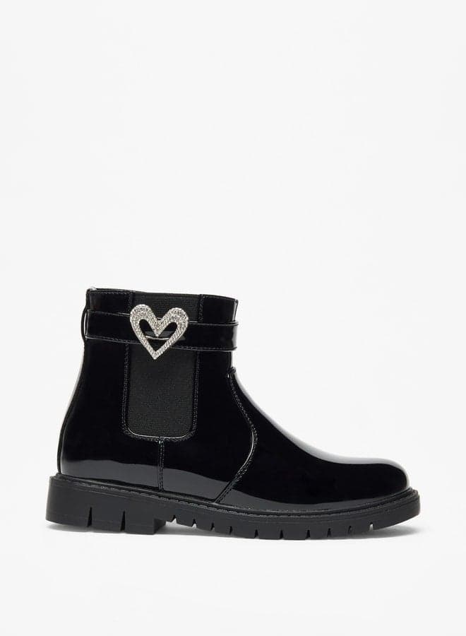 24Fw3514 Heart Accent High-Cut Boots for Girls - Image 1