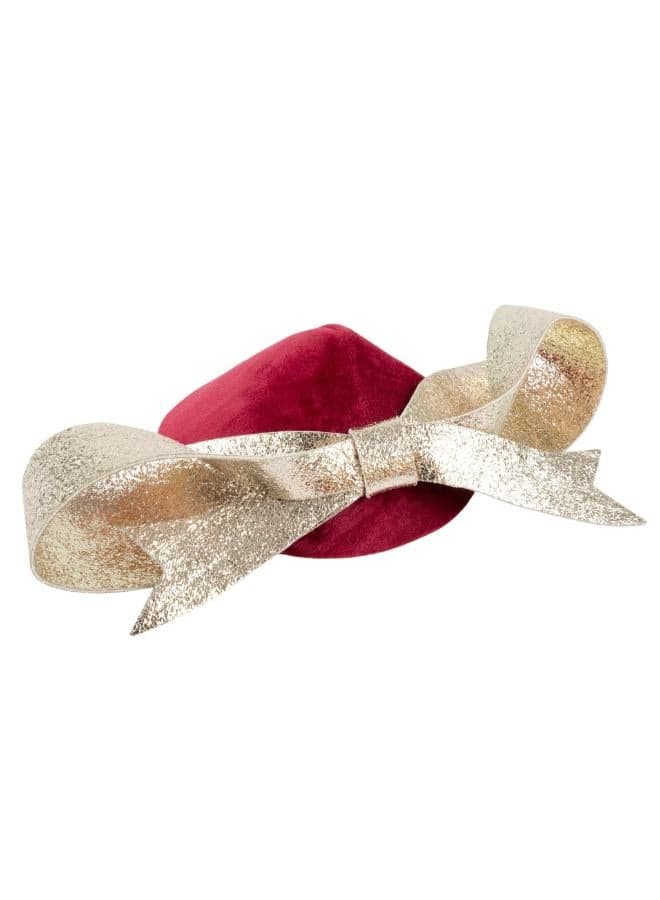 Meri Meri Elegant Velvet & Gold Bow Hat Hair Clip - Image 1