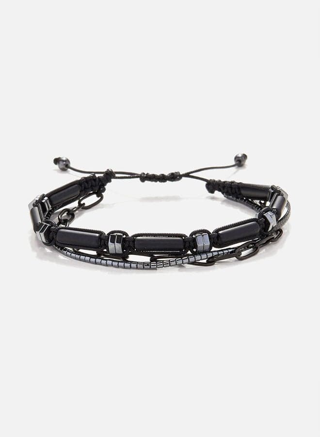 CHRYSOSTOMOS Artisanal Multi-Line Men's Bracelet with Hematite Accents - Image 1