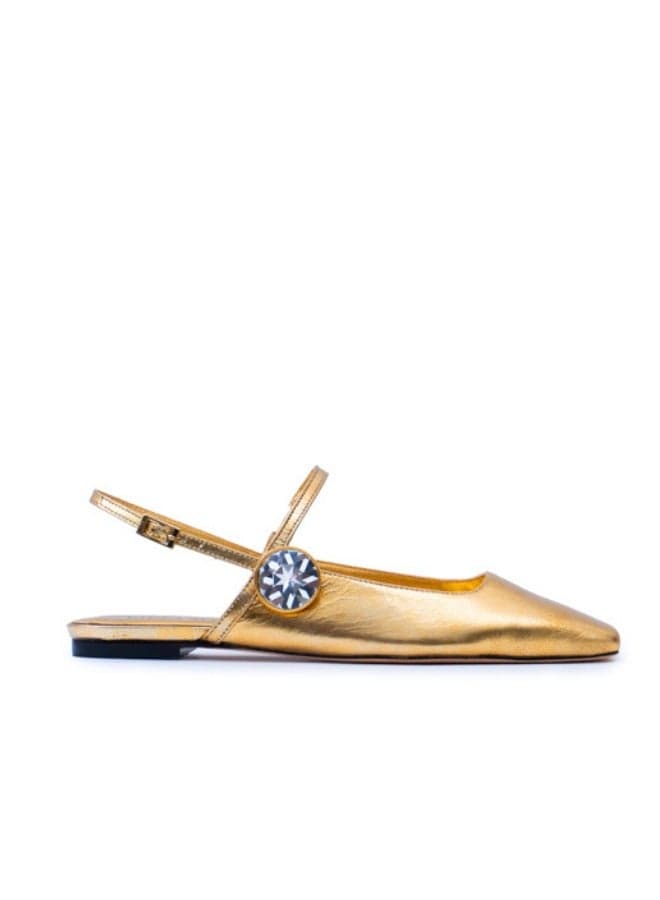 URANIA Gold Embellished Heeled Sandals with Swarovski Crystal - Image 1