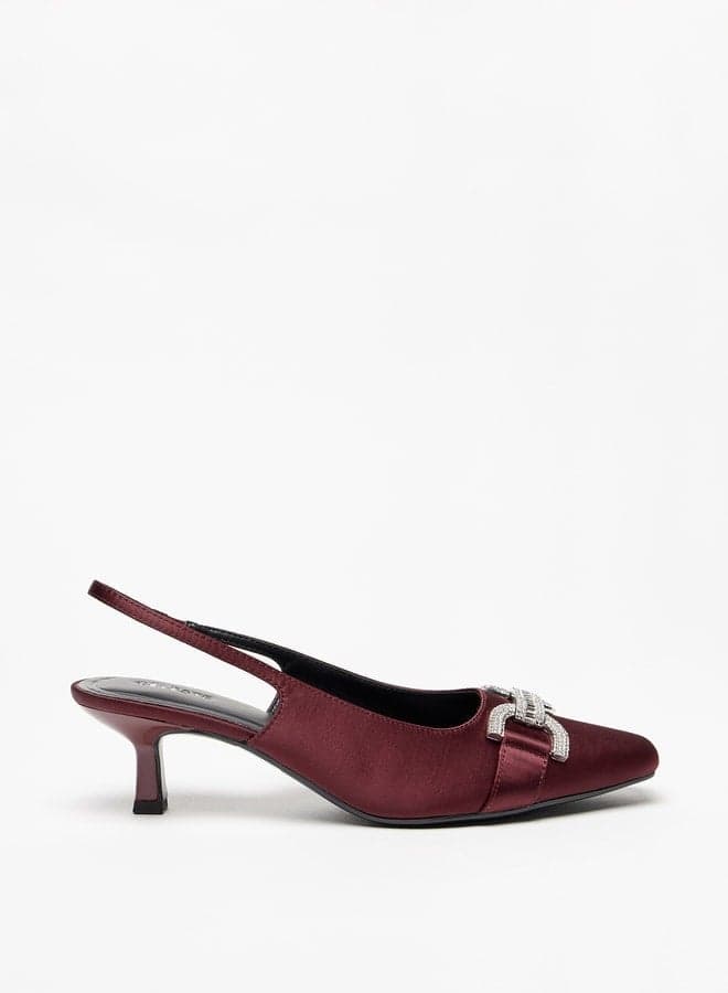 J07293 021 Burgundy Embellished Kitten Heel Slingbacks - Image 1