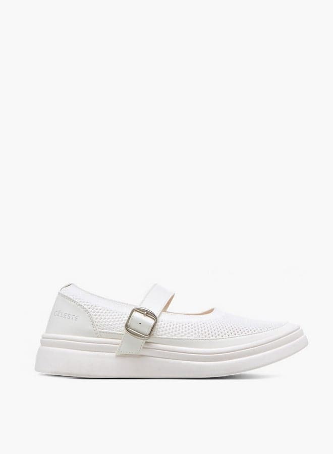 LS24040569 Elegant Textured Ballerinas with Buckle Accent - Image 1