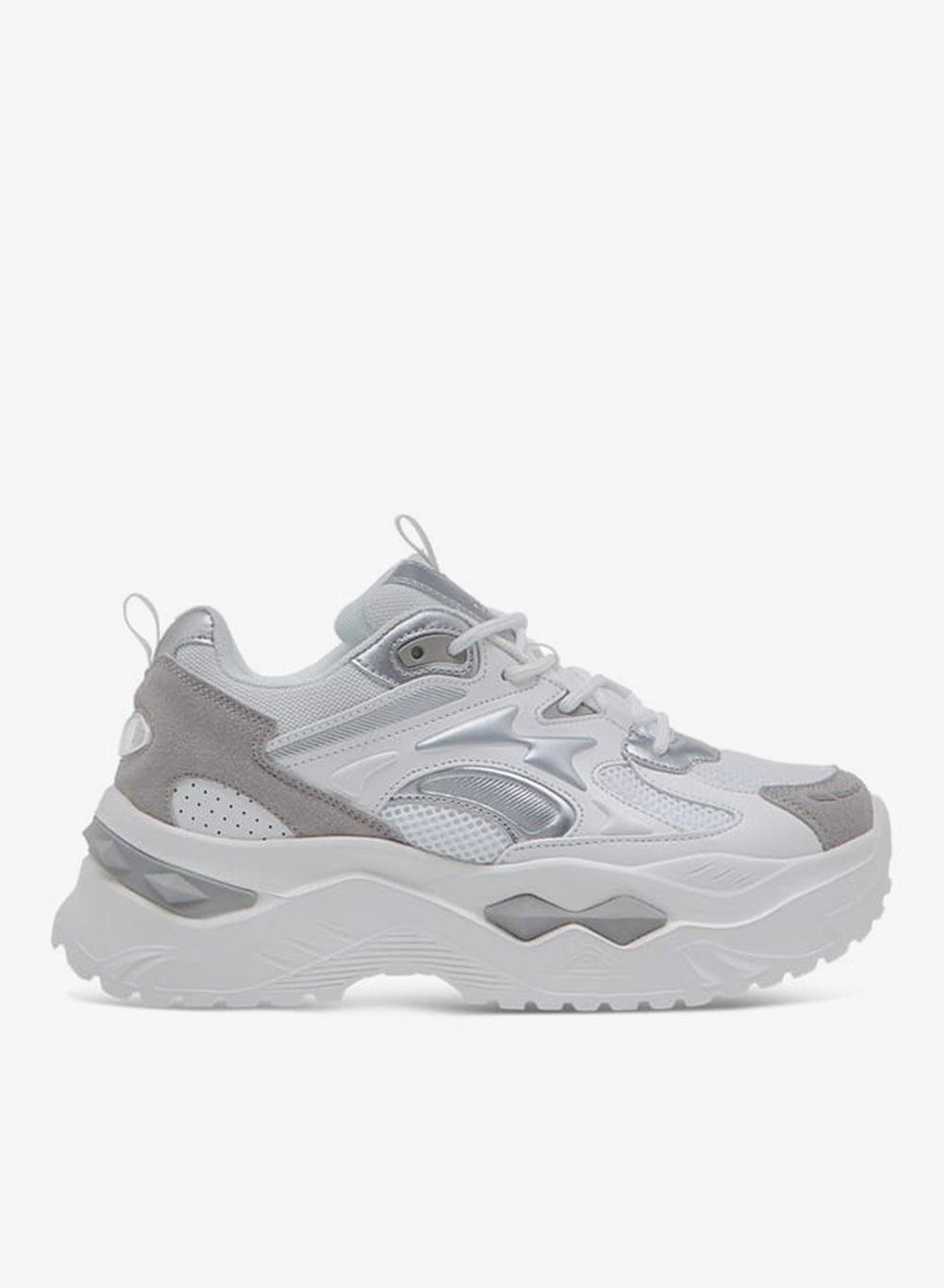Lz0850 04White Elegance: Women's Low-Top Panelled Sneakers - Image 1