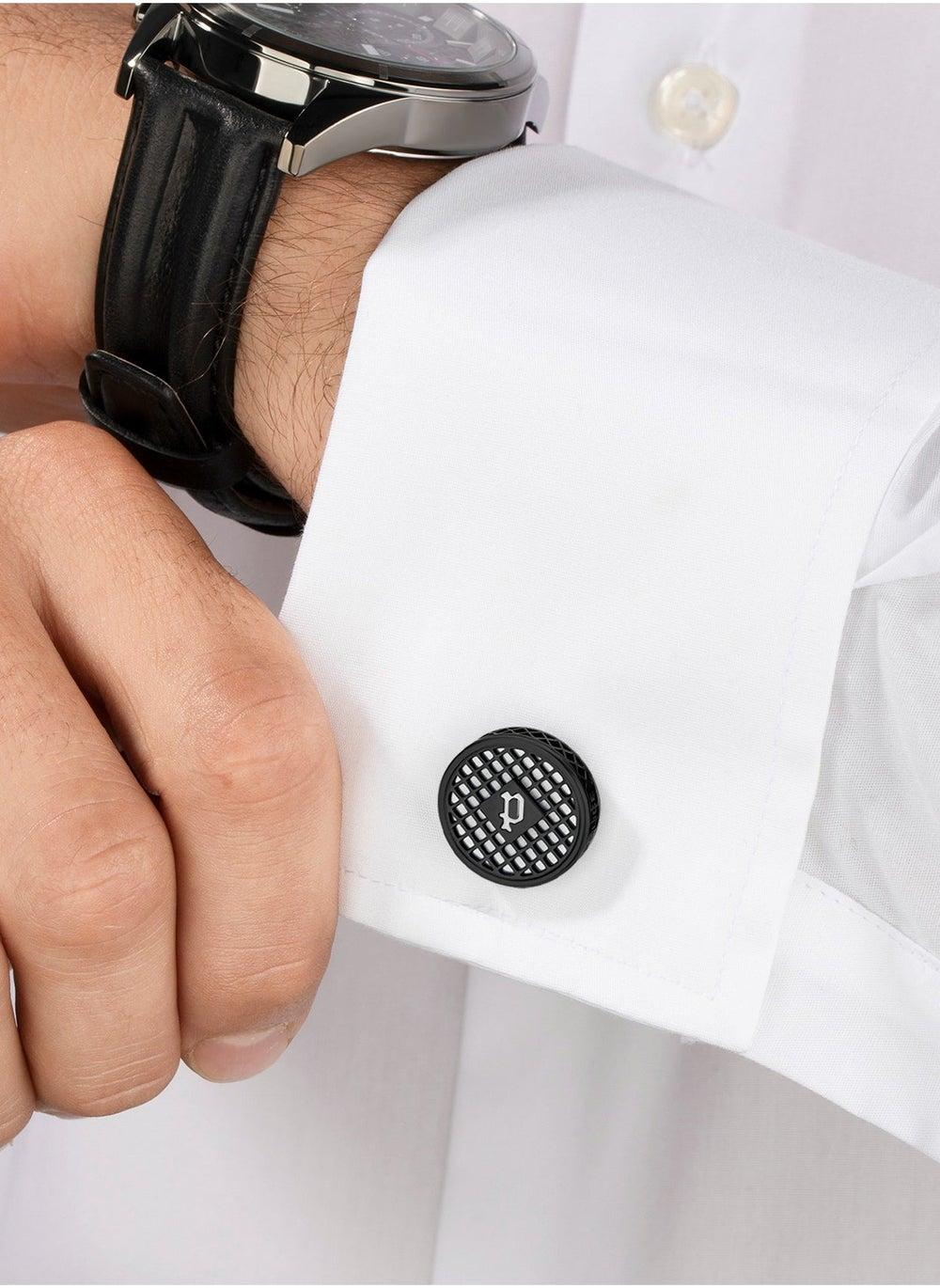 CERRUTI 1881 Paolo Grey & Black Stainless Steel Luxury Cufflinks - Image 1