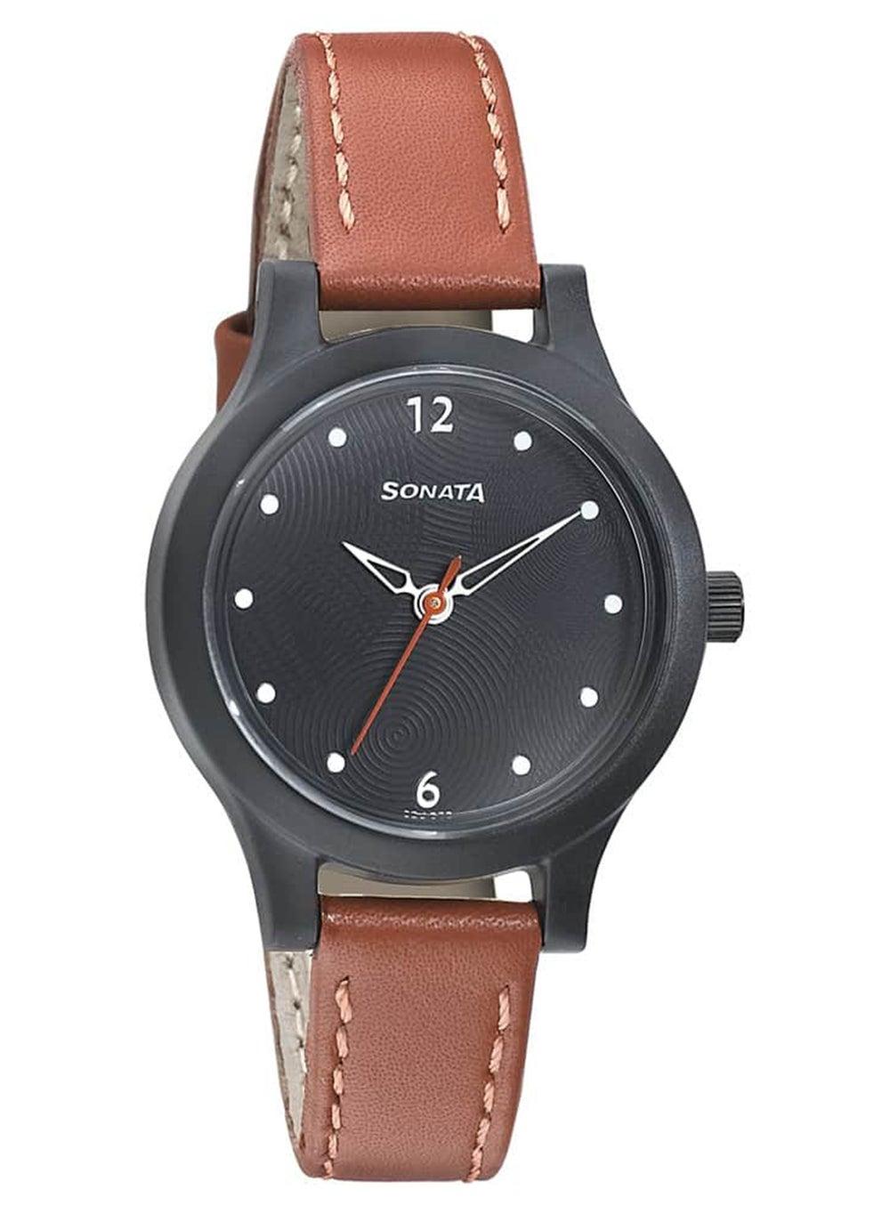Sonata 87030PL04 Elegant Leather Women's Analog Watch - Image 1