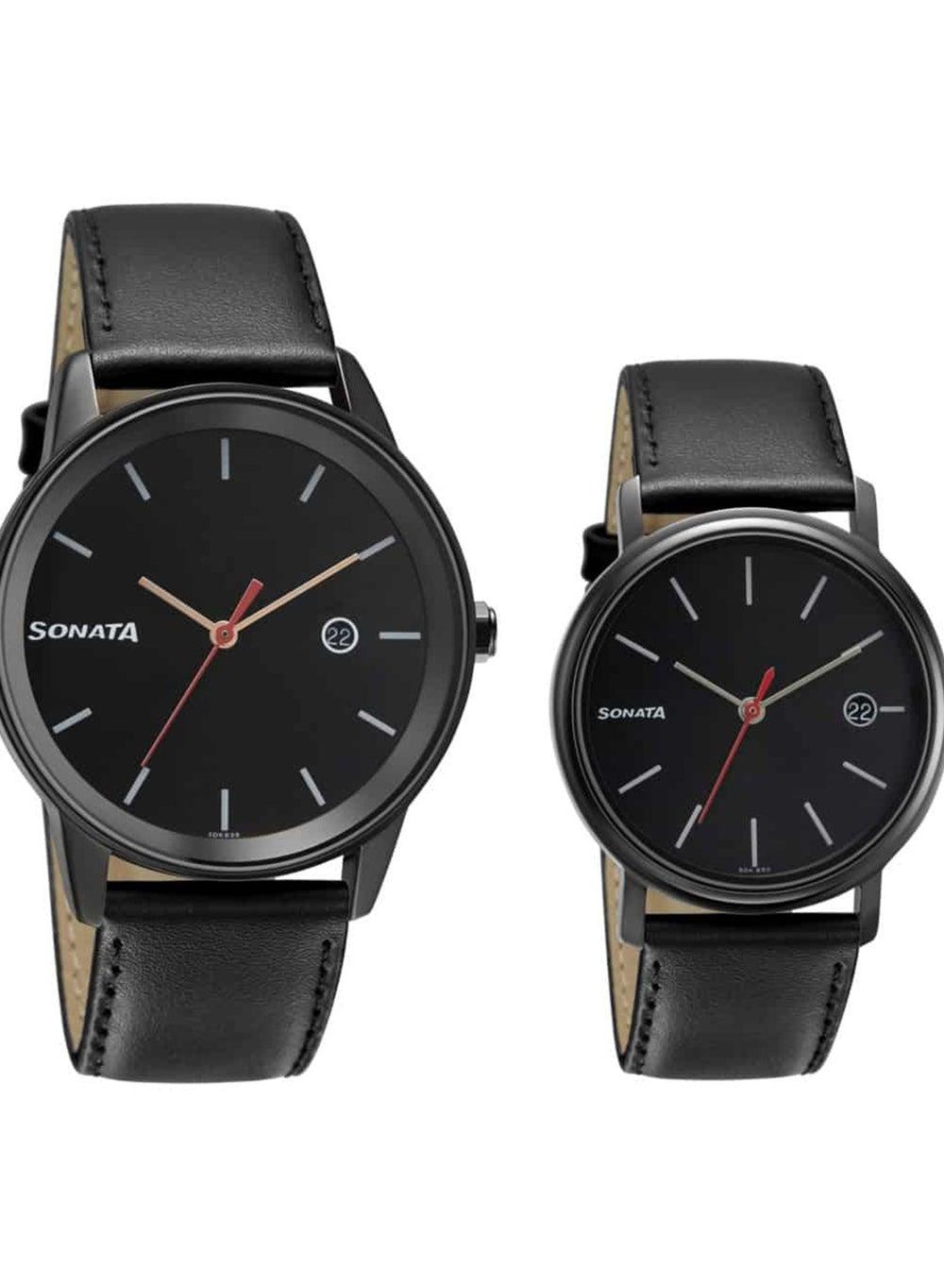 Sonata 713387029NL01 Elegance Leather Couple's Watch - 47mm - Image 1