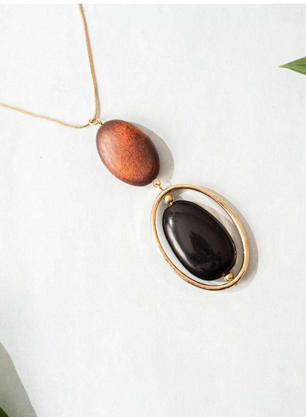 AMICA Long Double Pendant Necklace in Earthy Tones - Image 1
