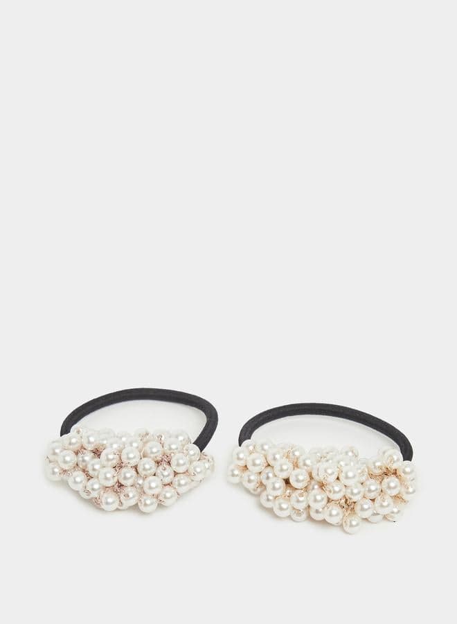 Elegant White Beaded Hair Ties - Model 7011691736 - Image 1