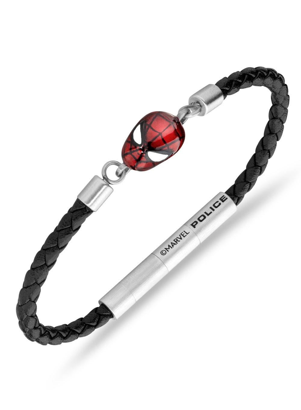 POLICE 180 Web Slinger Black Leather Spider-Man Bracelet - Image 1