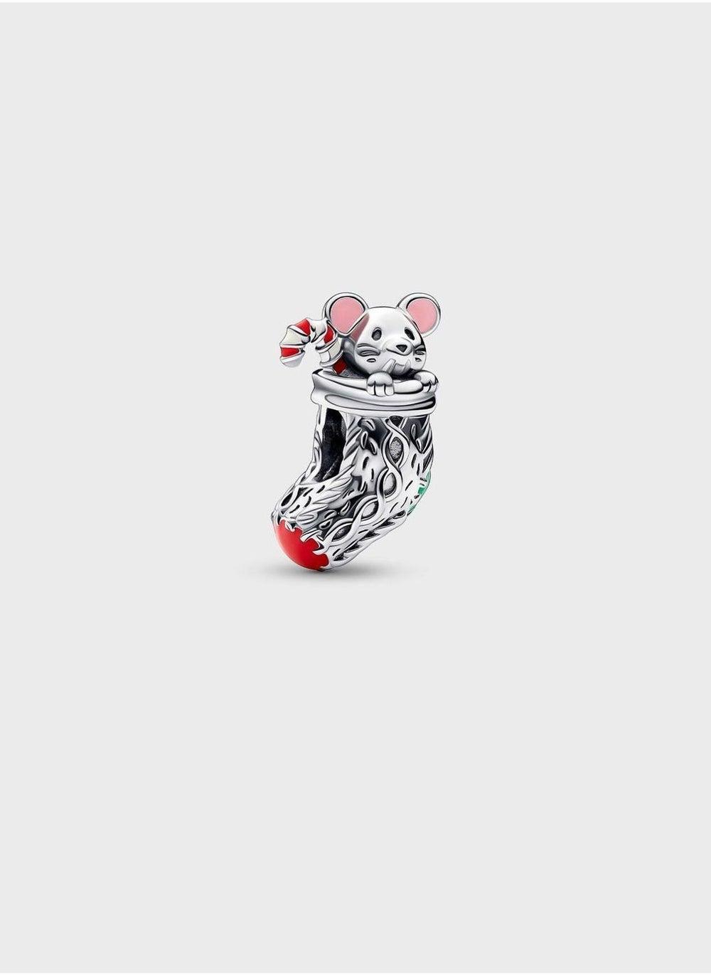 PANDORA Festive Mouse & Stocking Silver Charm - Image 1