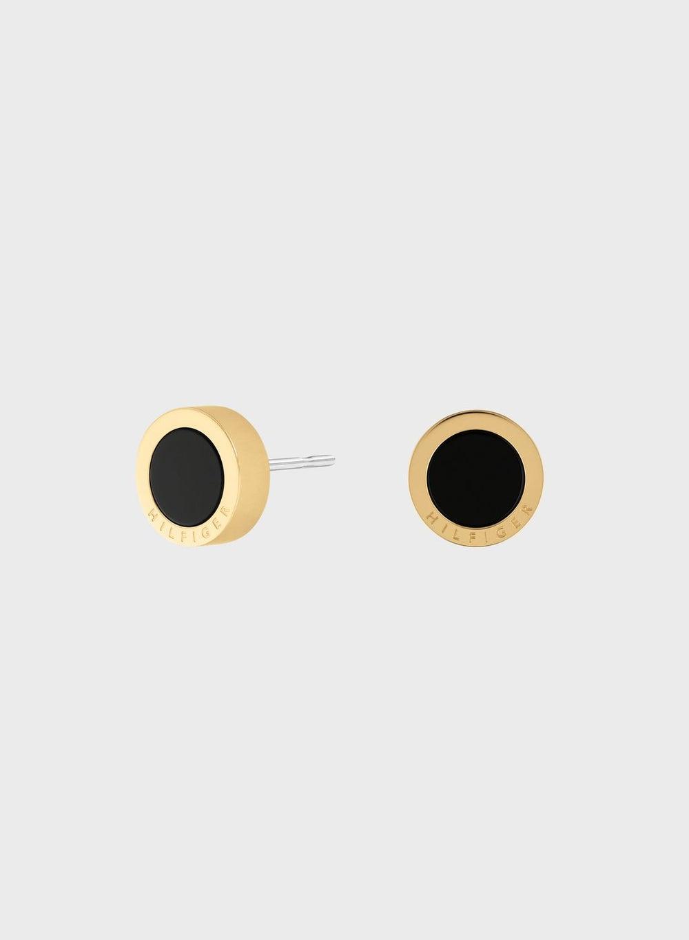 TOMMY HILFIGER Gold & Black Onyx Iconic Stud Earrings - Image 1