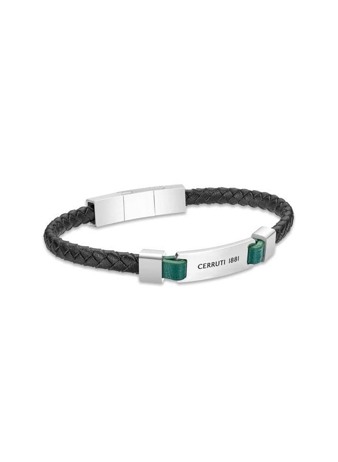 CERRUTI 1881 Alessandro Men's Silver-Black Green Leather Bracelet - Image 1