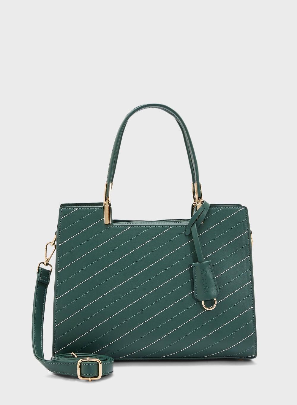 Khizana Elegance Stitch-Detail Satchel Bag with Fob - Image 1