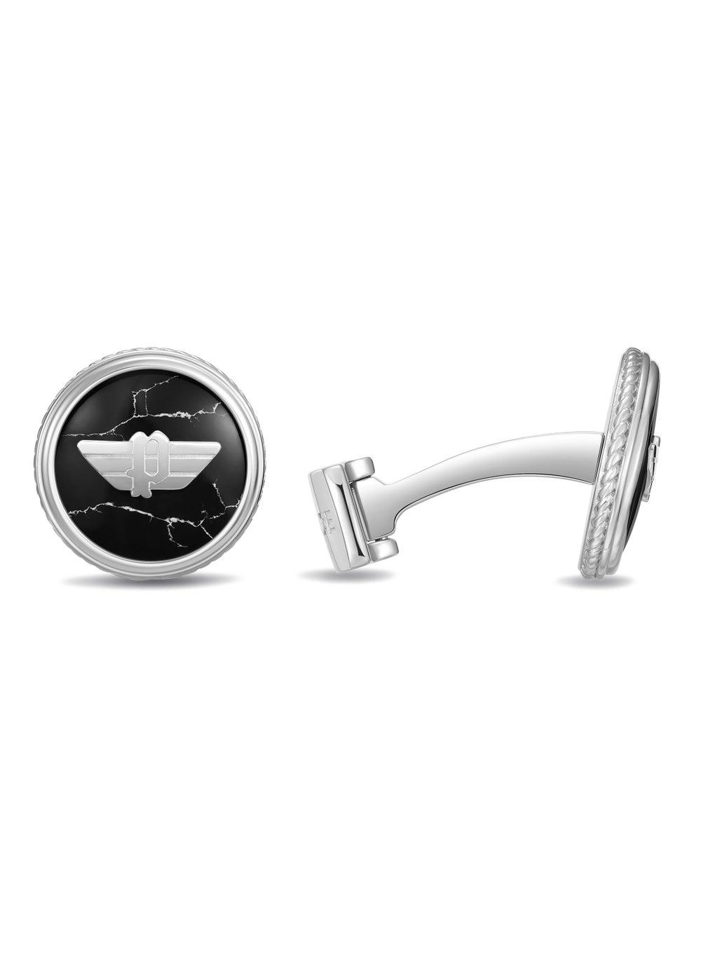 POLICE Treasure Cufflinks: Stainless Steel with Black Marble - Image 1