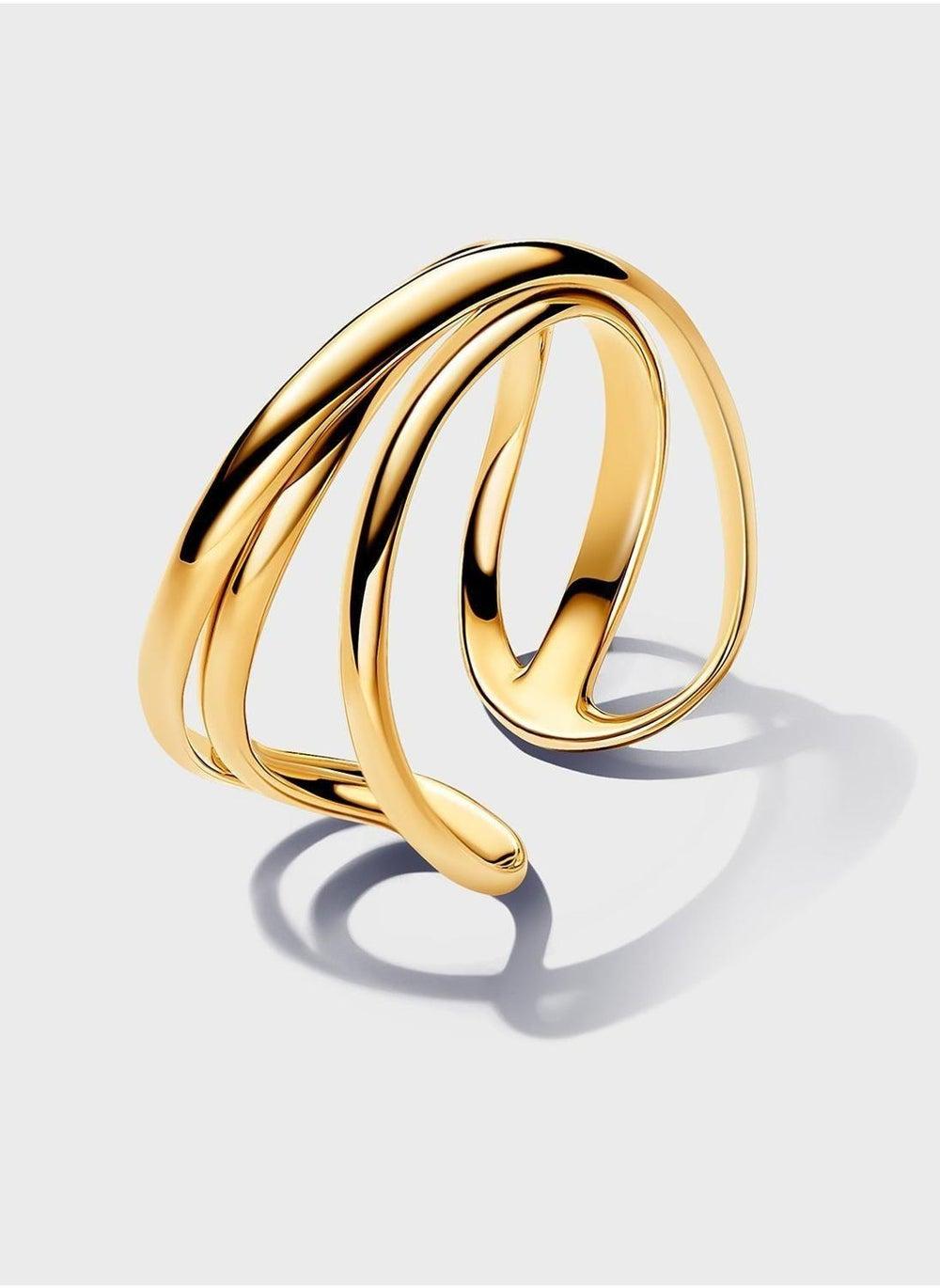 PANDORA 14K Gold-Plated Triple Band Open Ring Elegance - Image 1