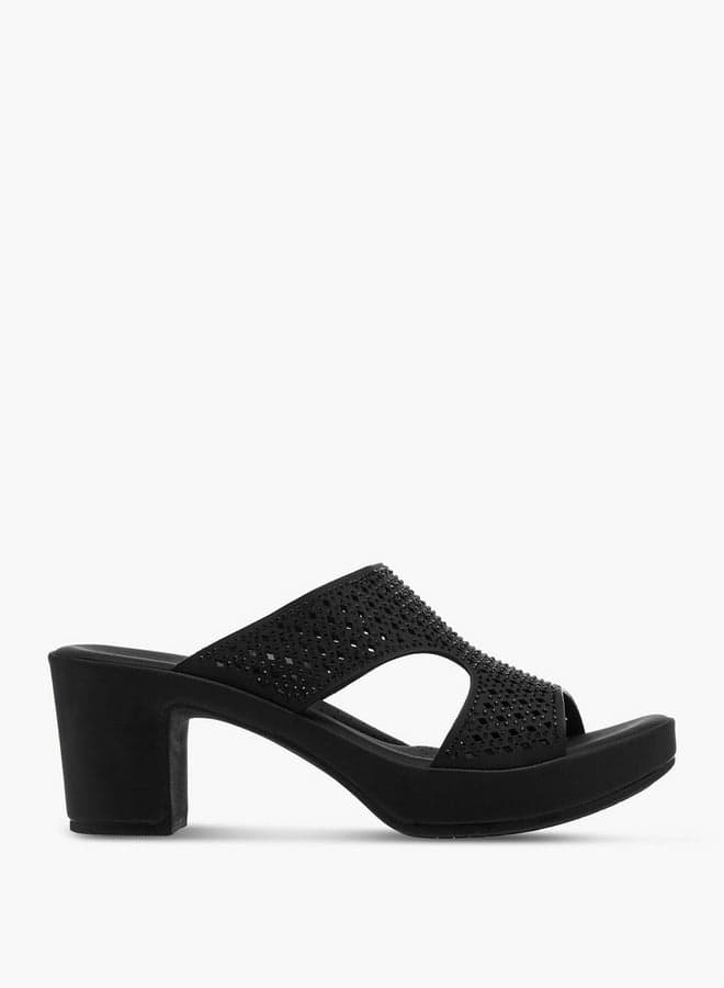 Elegant Laser-Cut Women's Slip-On Heels 90146 J88Black - Image 1