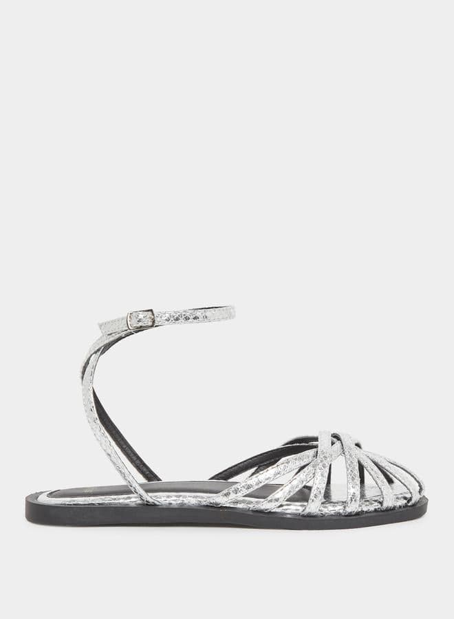Silver Elegance Strappy Flats Sandals for the Discerning Woman - Image 1
