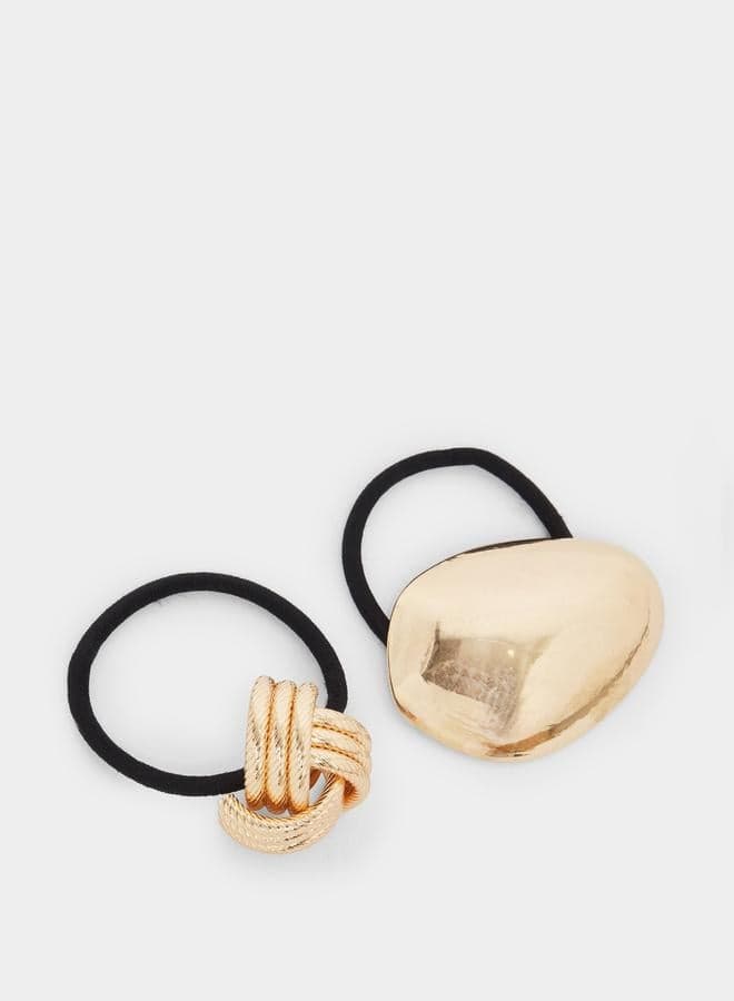 Styli Gold Elegance Metal Knot Hair Ties - Set of 2 - Image 1