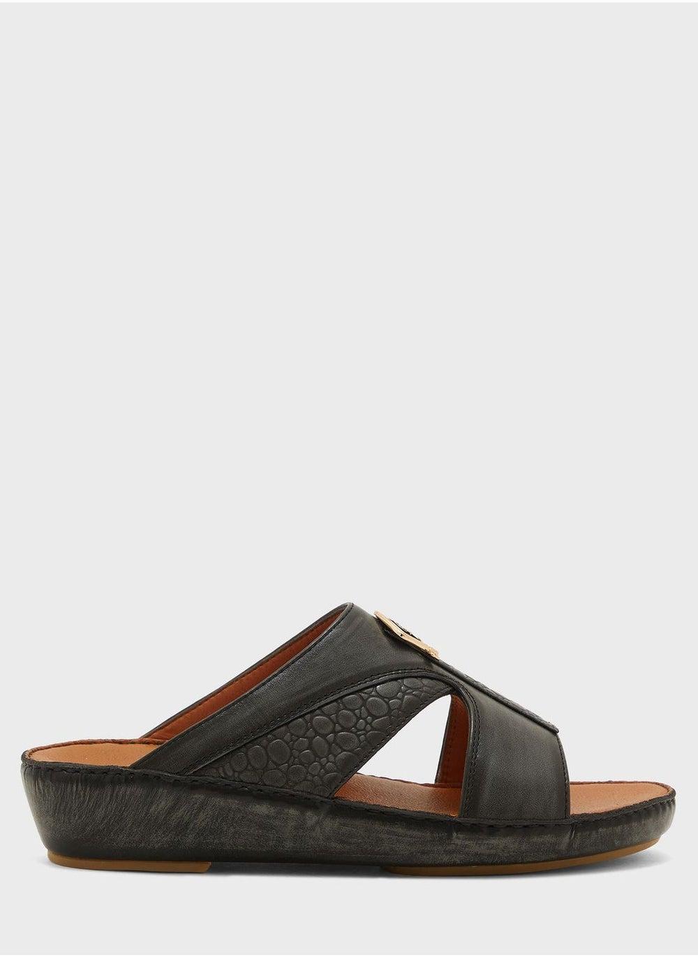 Posh La Vie PLV5 AS BLK Luxe Arabian Leather Sandals - Image 1