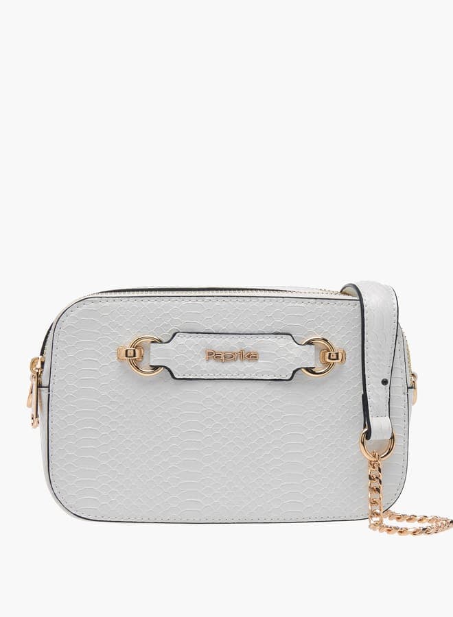 Paprika Textured Crossbody Elegance – Chain Strap Zip Elegance - Image 1