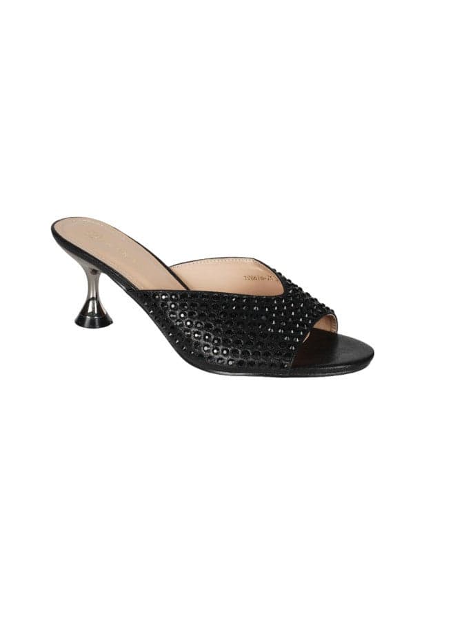 Zayna 221-112 Elegant Black Mid Heel Sandals for Women - Image 1