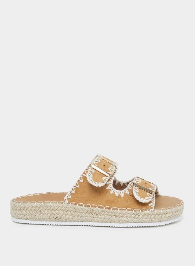 Chic Brown Textile Espadrilles with Stylish Buckle Accent - Image 1