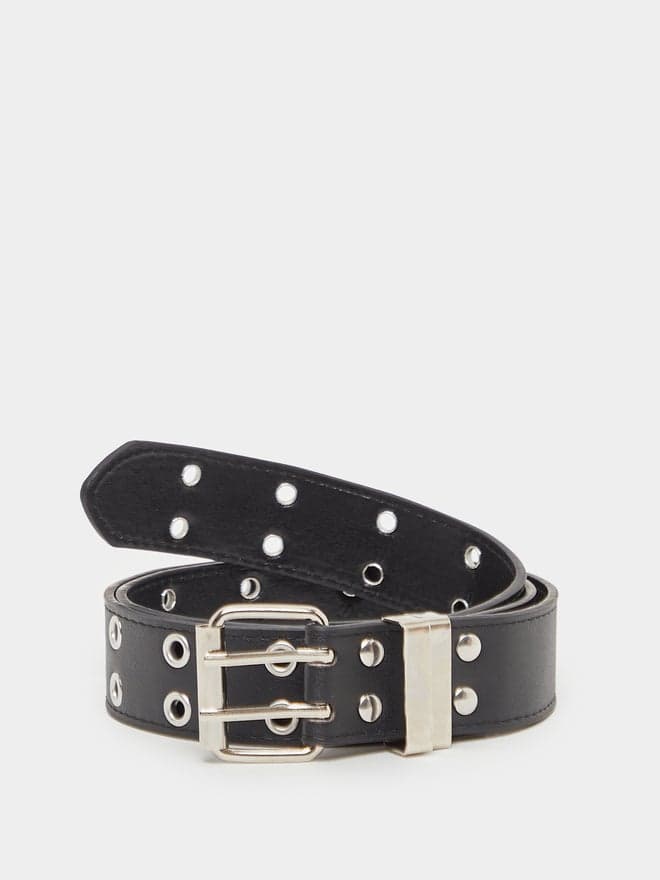 Styli Black Elegant Double Pin Leather Belt for Men - Image 1