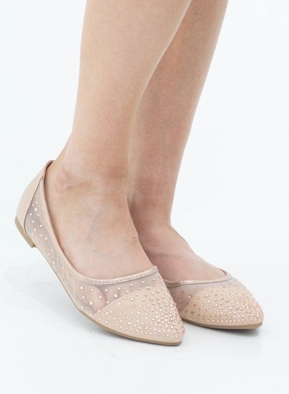 Ziska Champagne Diamond Mesh Pointy Pump for Ladies - Image 1