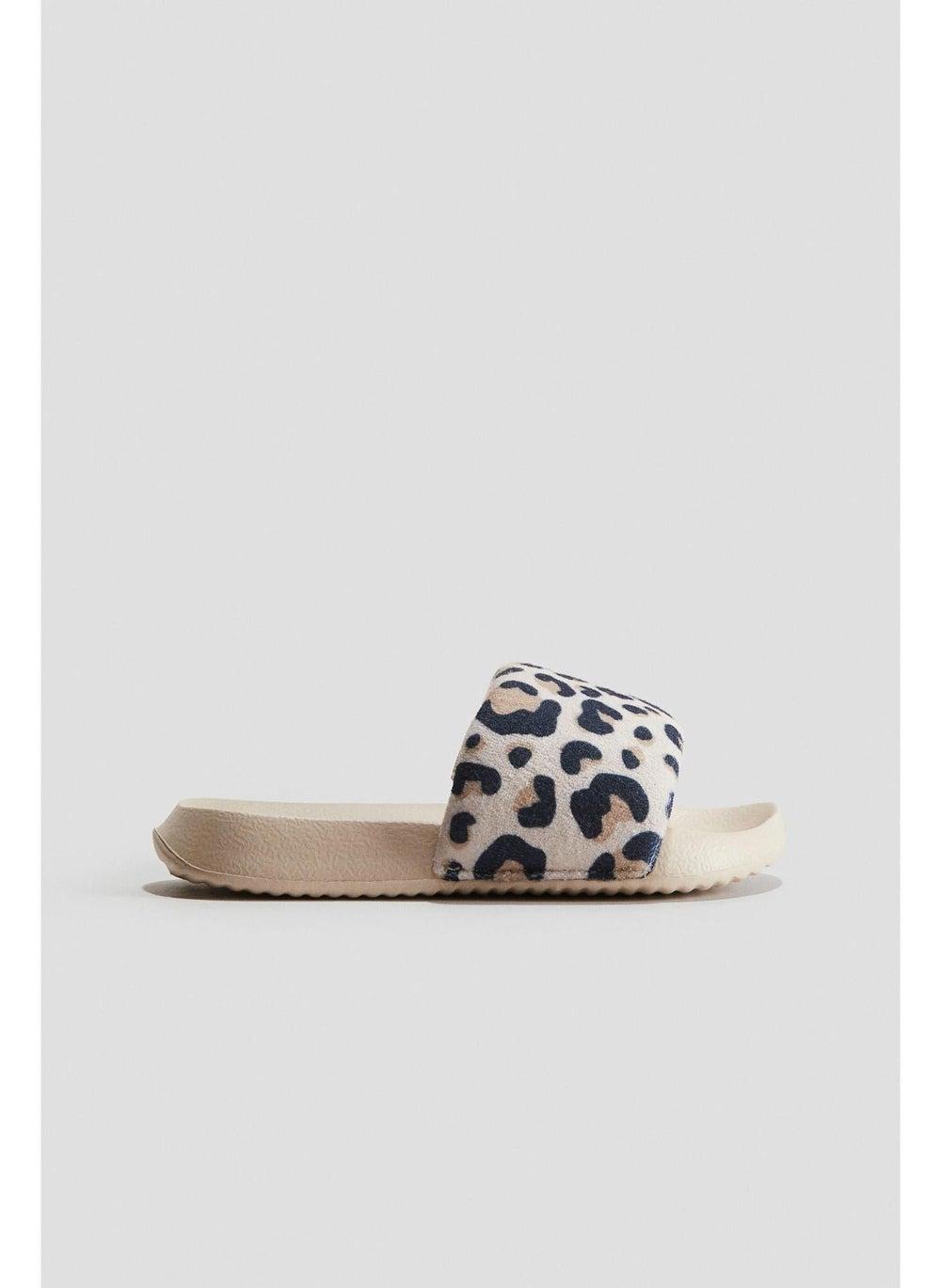 Beige Dusty Light Animal Print Pool Slides - Image 1
