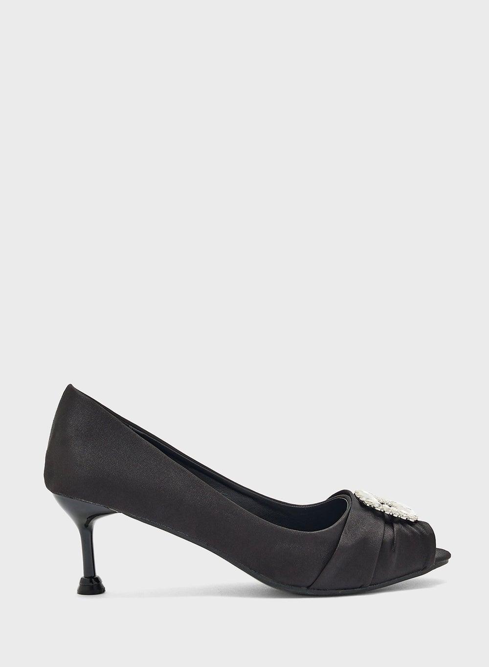 Elegant Diamante Trim Pleated Peep Toe Pump Xy240701 112 - Image 1
