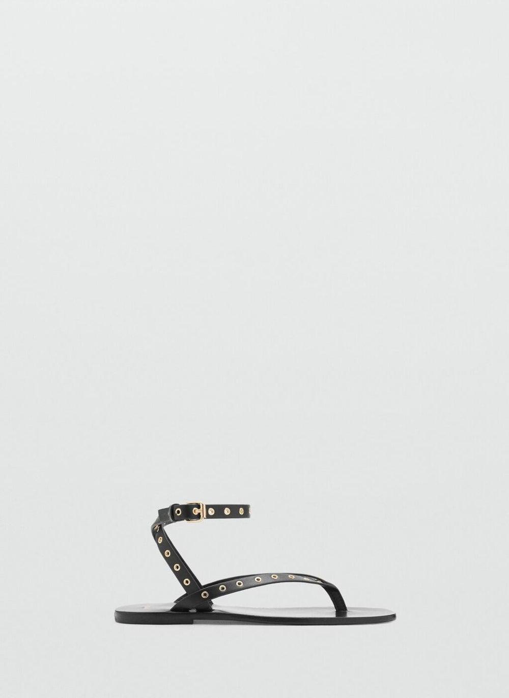 Elegant Bovine Leather Eyelet Sandals - 99-NEGRO - Image 1