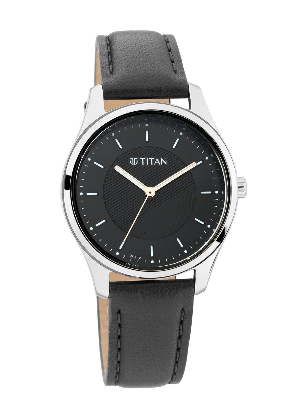 TITAN Elegance for Women: Sleek Black Dial Leather Watch - Image 1