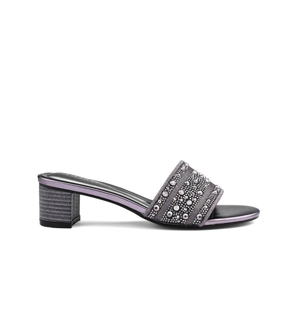 Elegant Pewter Beaded Flat Sandals for Women - Image 1