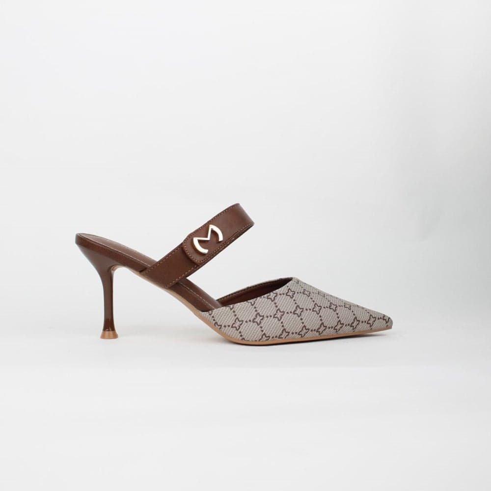 LEXLEY Pointed Stiletto Mules with Monogram Print - Image 1